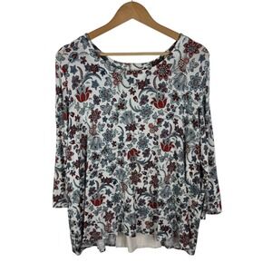 J Jill Wearever Collection Floral Top Size XLP Boho Soft Stretch Comfy Fall